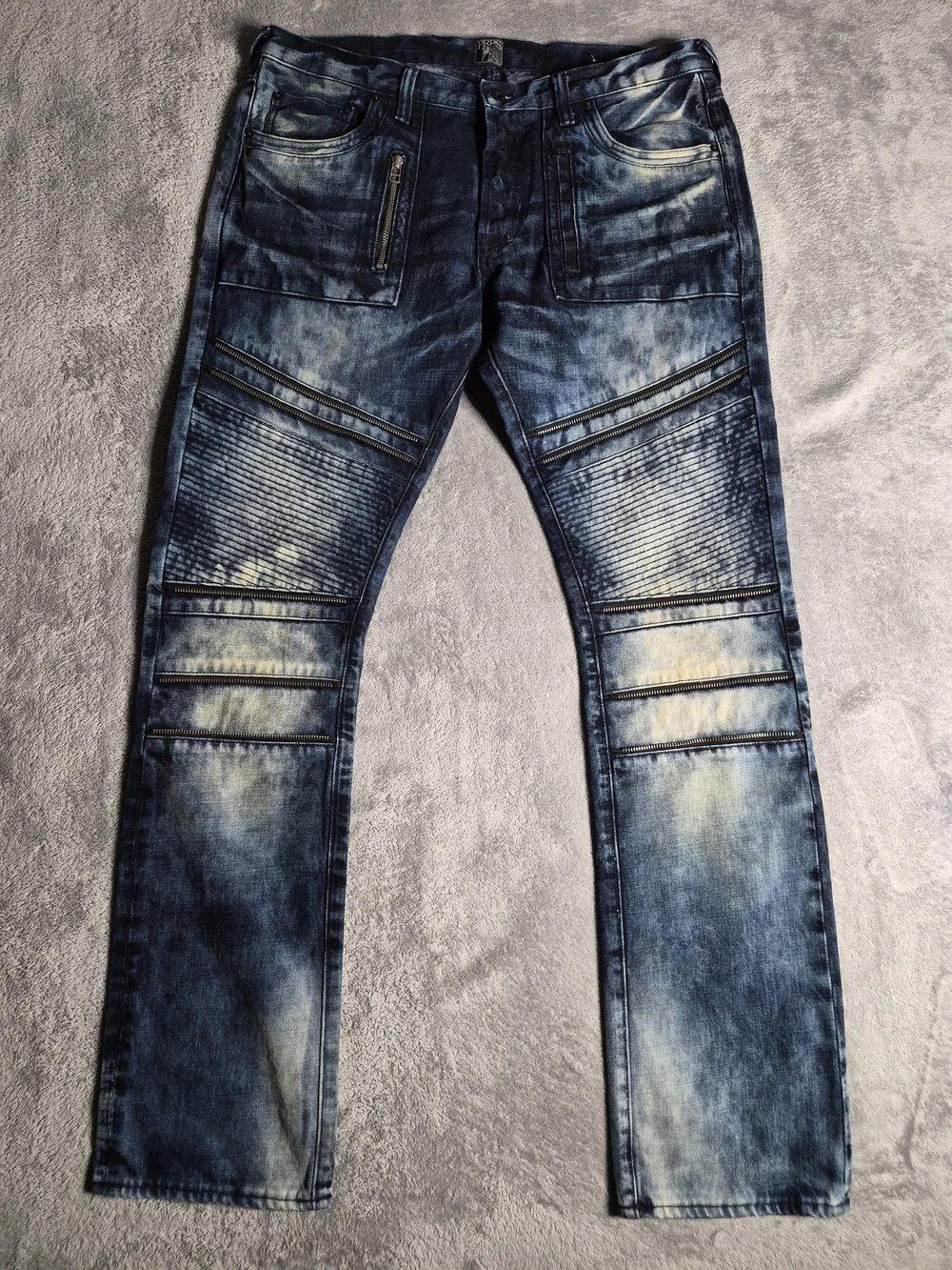 PRPS Men's Buttonfly Biker Jeans Blue Size 36 Ribbed Multi Zipper Denim EUC